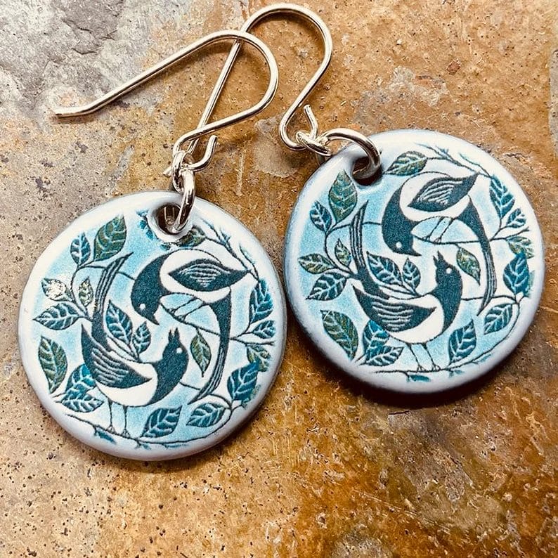 Two Magpies Ceramic Earrings